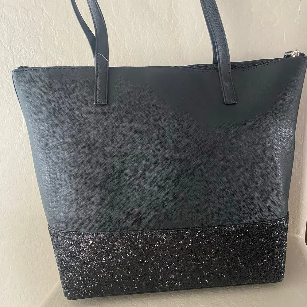 Kate Spade New York Tote Bag Purse Handbag Black Glitter Large - Picture 2 of 4